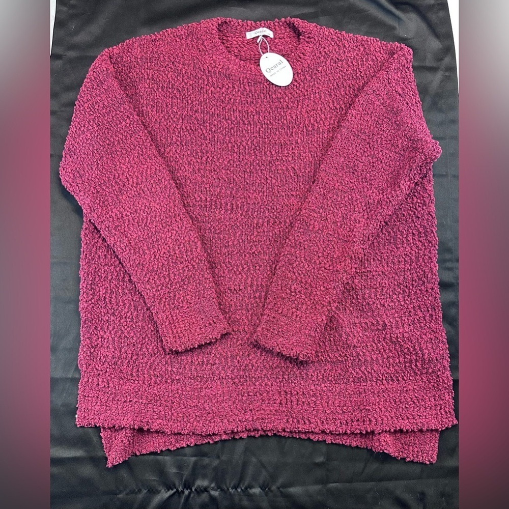 Popcorn Knit Qearal Sweater – 2XL – Wine/Burgundy Textured Pullover